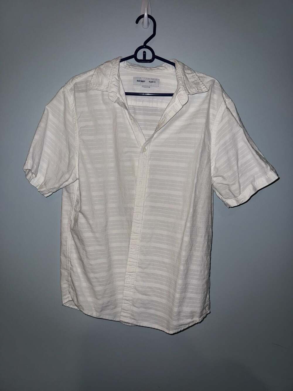 Old Navy Relaxed Fit Short Sleeve Button Down Shirt White Size L